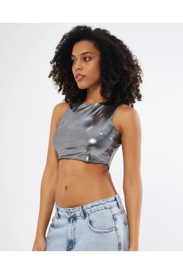 Majoristik SPARKLY BÜSTİYER METALİK HALTER YAKA